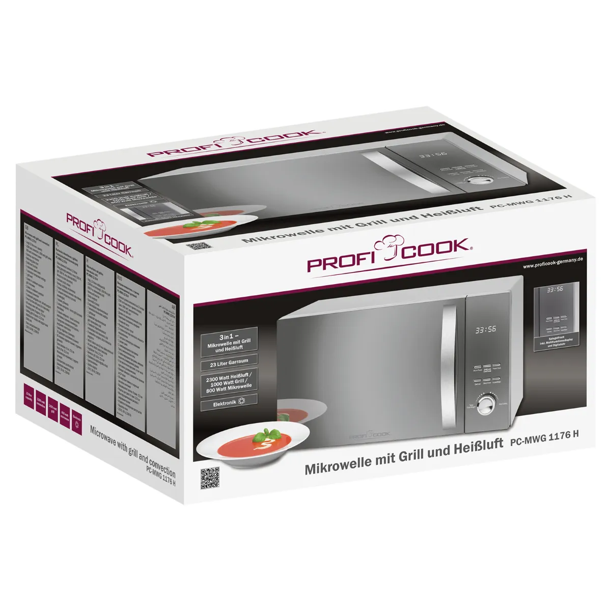 PROFICOOK PC-MWG 1176 H Combination Microwave with Grill and Convection, 800 W, 23 L, Stainless Steel