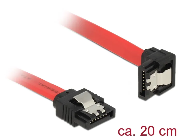 Delock SATA-kaapeli,0,2m,6Gb/s,lukitus,taivutus alas-suora,26AWG,pun.