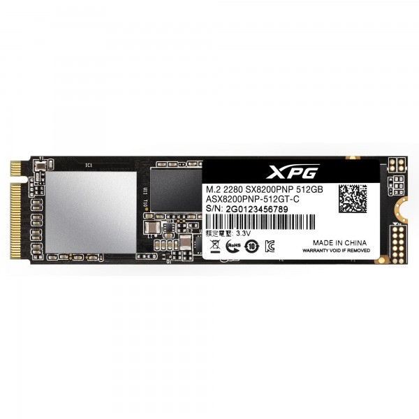 ADATA XPG SX8200 Pro 512 Gt M.2 PCIe 3.0 x4 NVMe -SSD-levy, musta