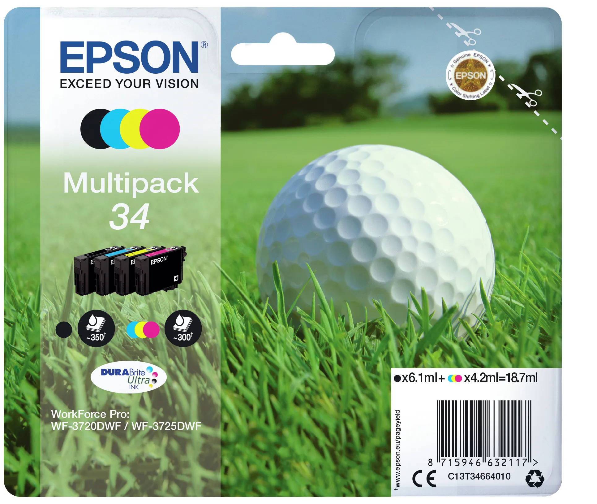 Epson 34 DURABrite Ultra -mustekasettipakkaus, musta/syaani/magenta/keltainen, 4 kpl