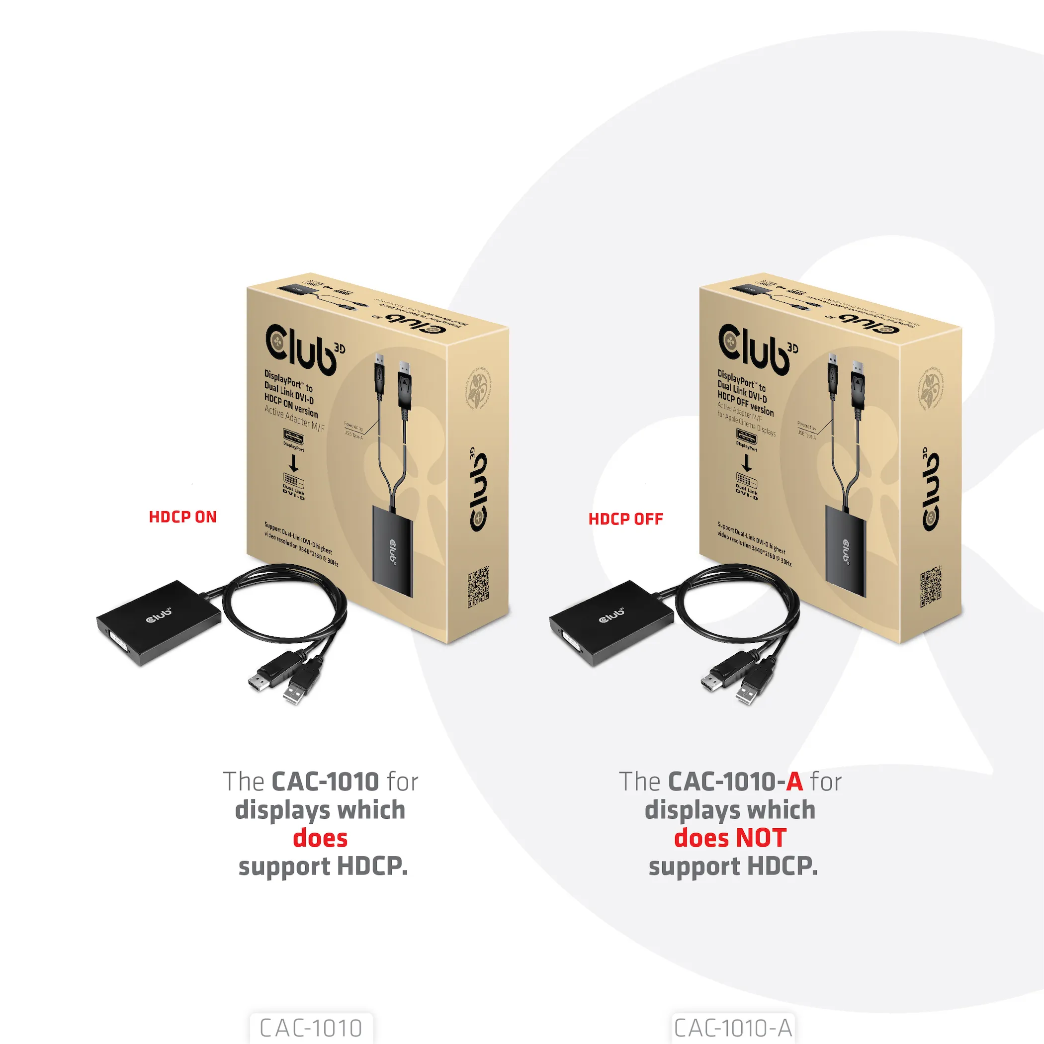 Club 3D DisplayPort to Dual Link DVI-D HDCP OFF version, active - adapter, Black