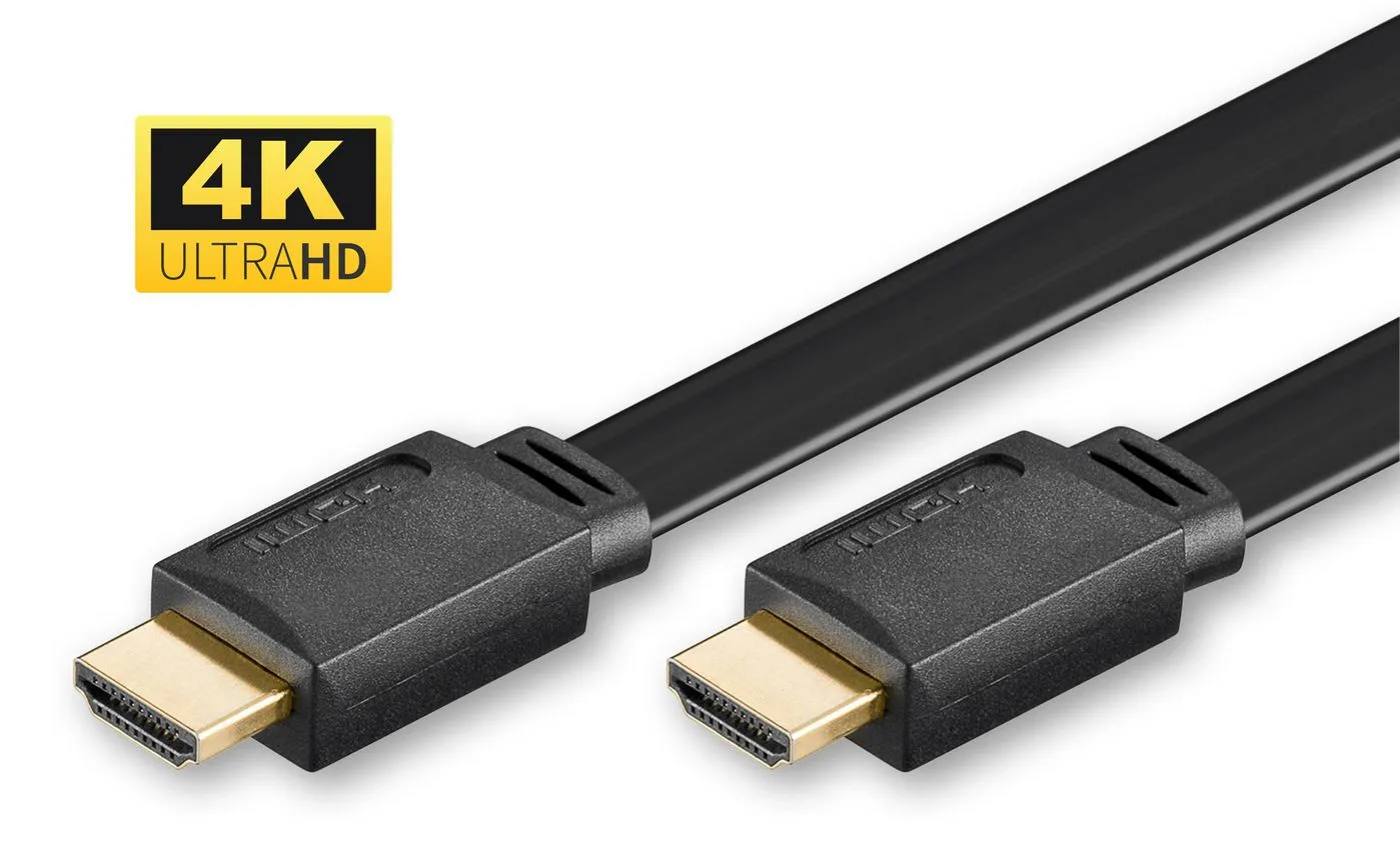 MicroConnect HDMI 1.4 High Speed Flat -kaapeli jossa Ethernet, 2 m, musta