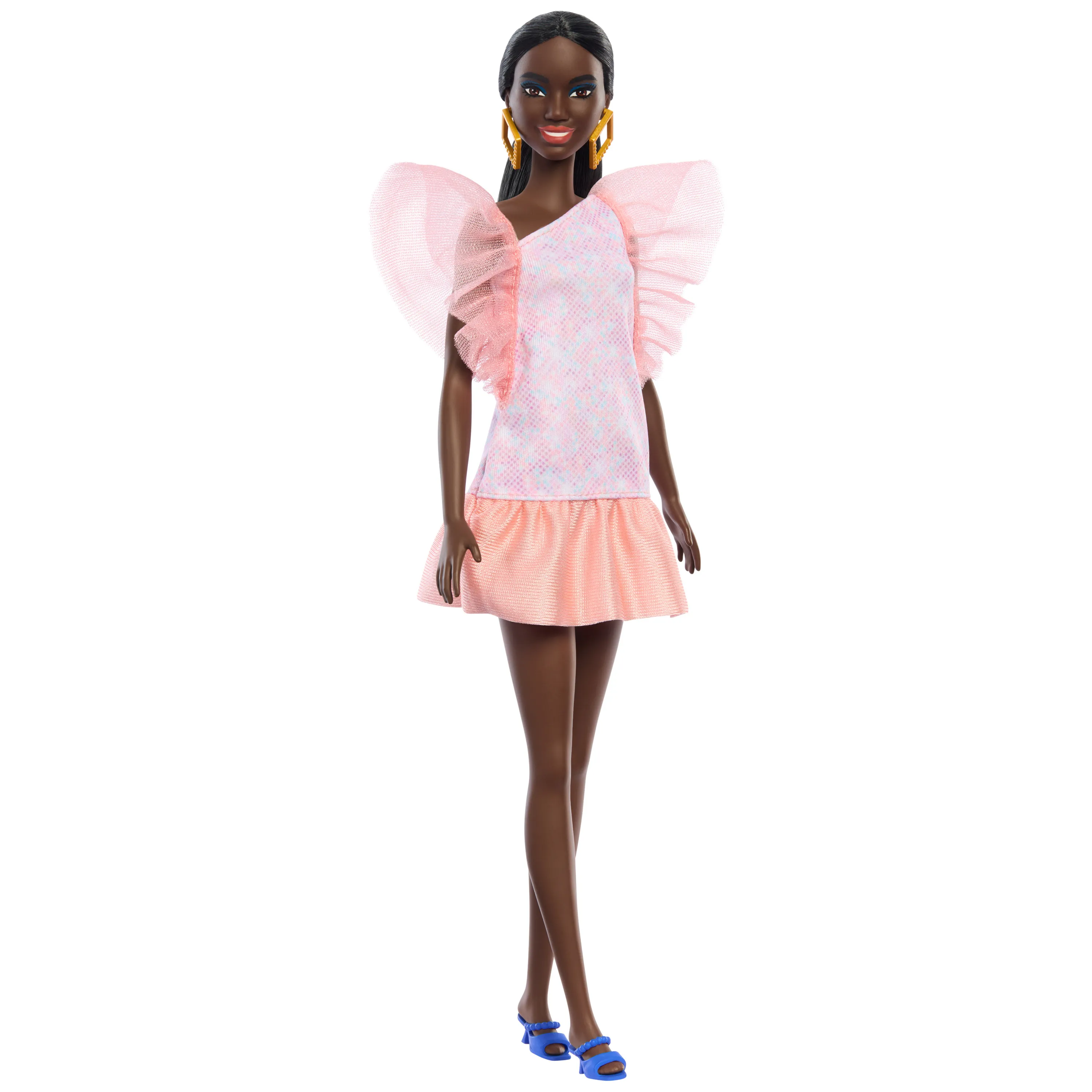 Mattel Barbie Fashionistas Doll Peach Puffy Sleeves Dress