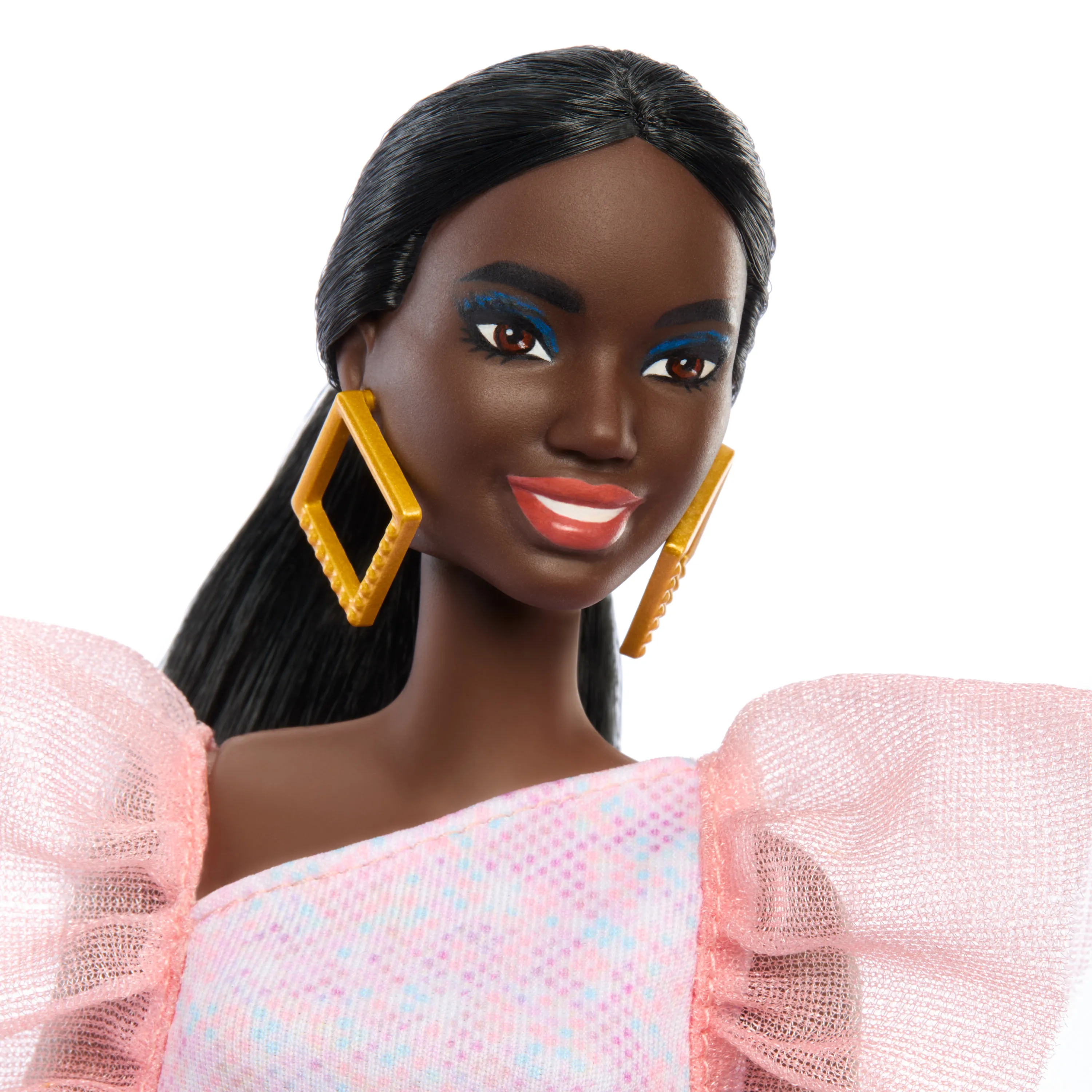 Mattel Barbie Fashionistas Doll Peach Puffy Sleeves Dress