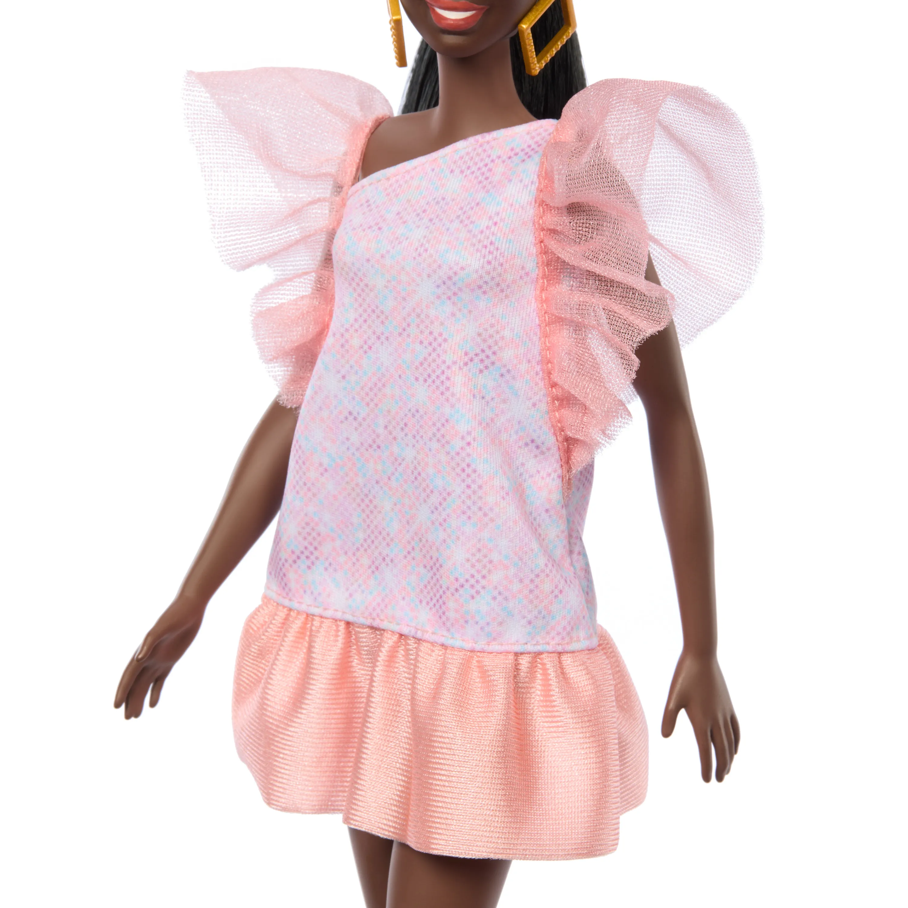 Mattel Barbie Fashionistas Doll Peach Puffy Sleeves Dress