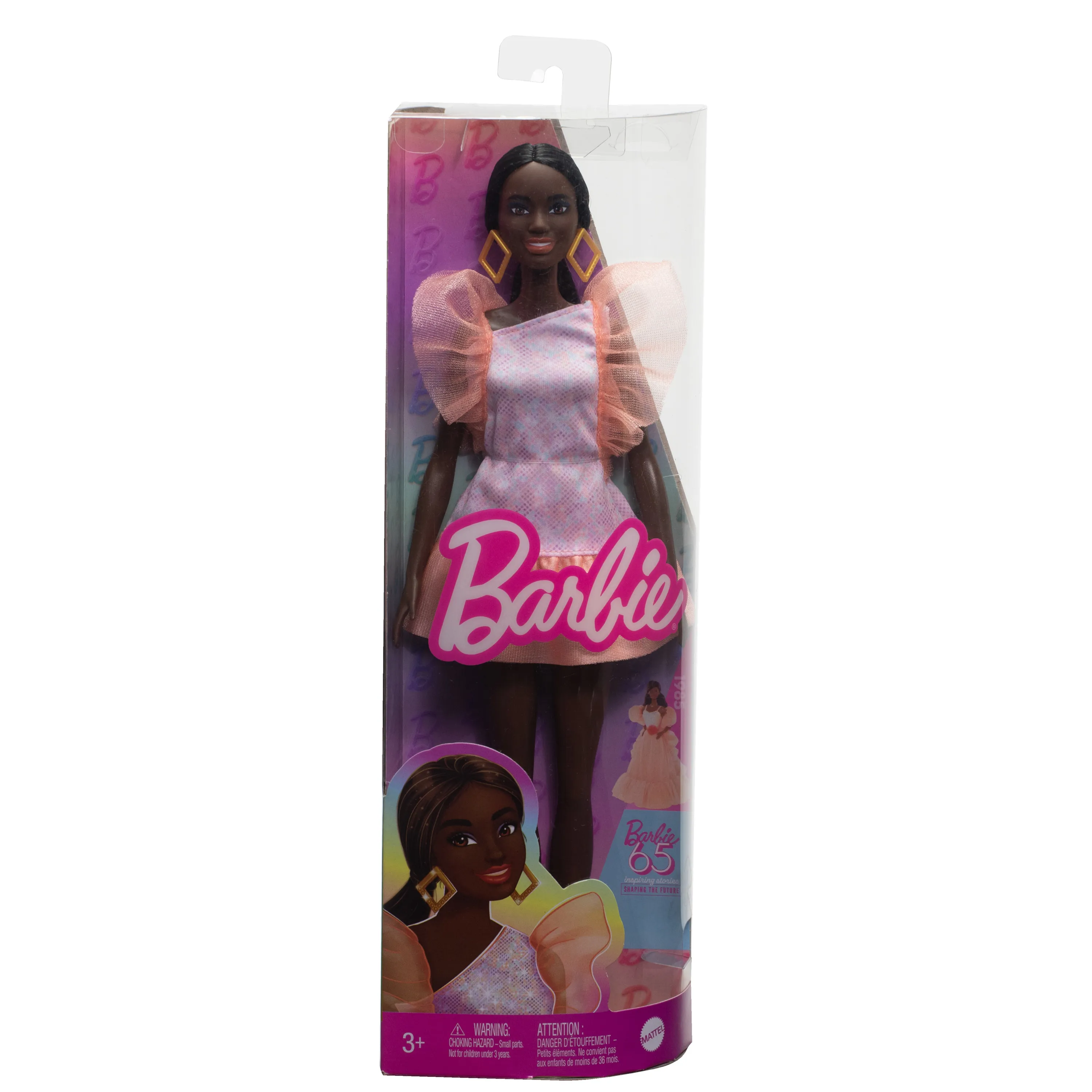 Mattel Barbie Fashionistas Doll Peach Puffy Sleeves Dress