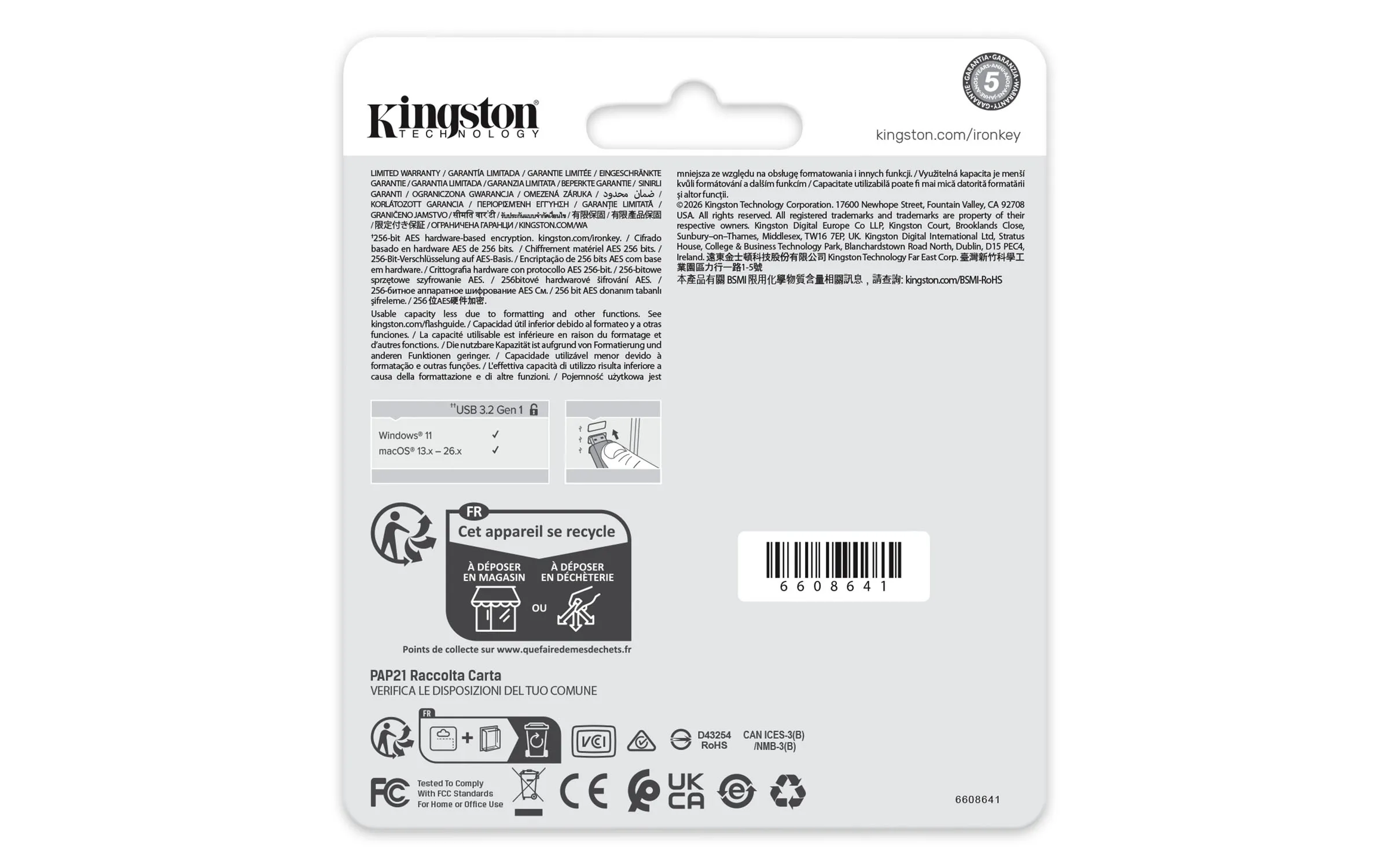 Kingston IronKey Locker+ 50 G2 USB 3.2 Gen 1 128GB memory stick, Black