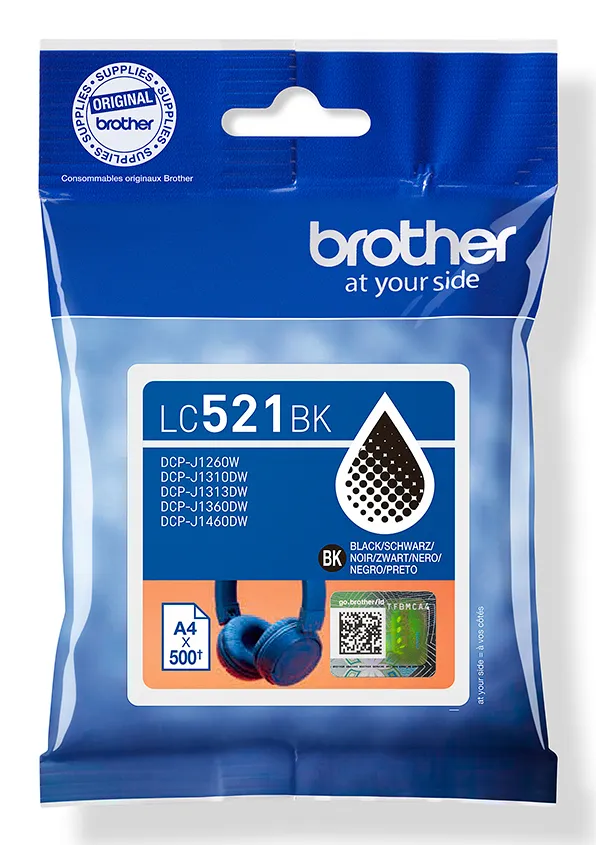Brother LC521BK Genuine Brother Ink Cartridge - Black -v&auml;rikasetti, musta