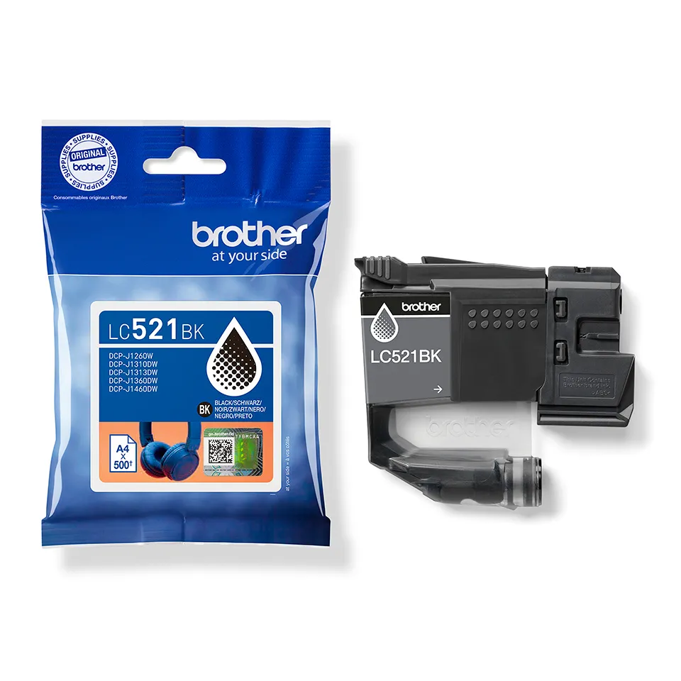 Brother LC521BK Genuine Brother Ink Cartridge - Black -v&auml;rikasetti, musta