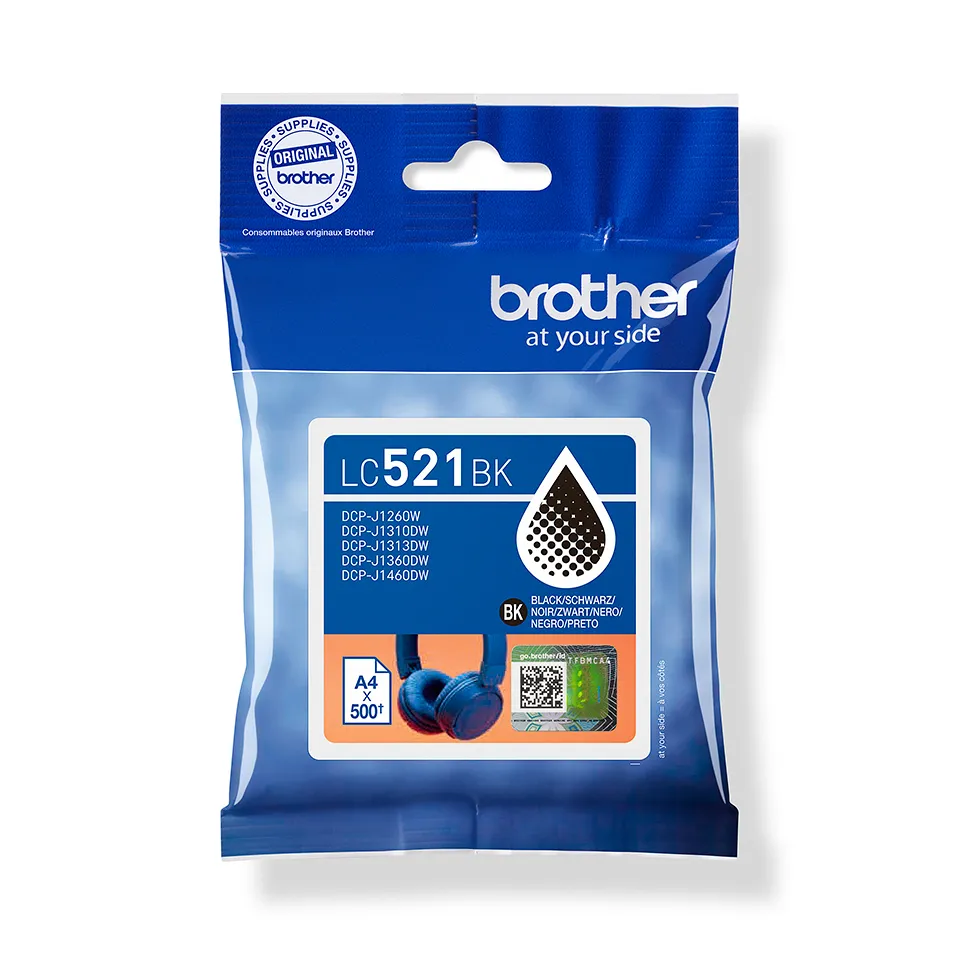 Brother LC521BK Genuine Brother Ink Cartridge - Black -v&auml;rikasetti, musta
