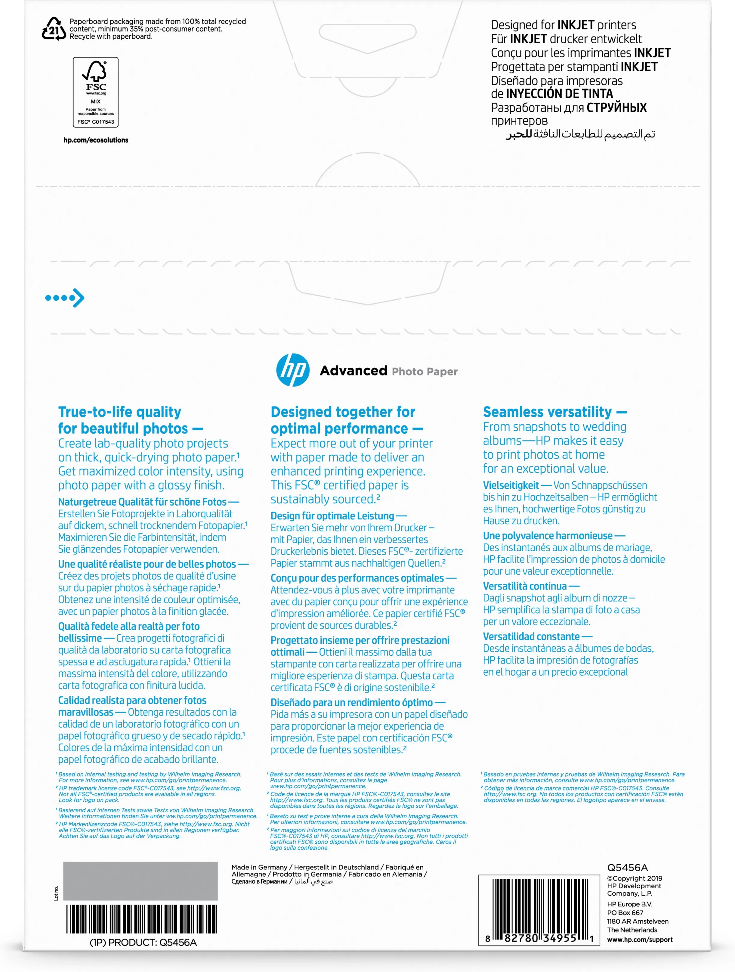 HP Advanced Photo paper glossy A4 25sheet 250g/m2 PS Pro B9180