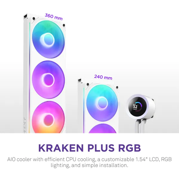 Kraken Plus 360 RGB - vätskekylare, Vit