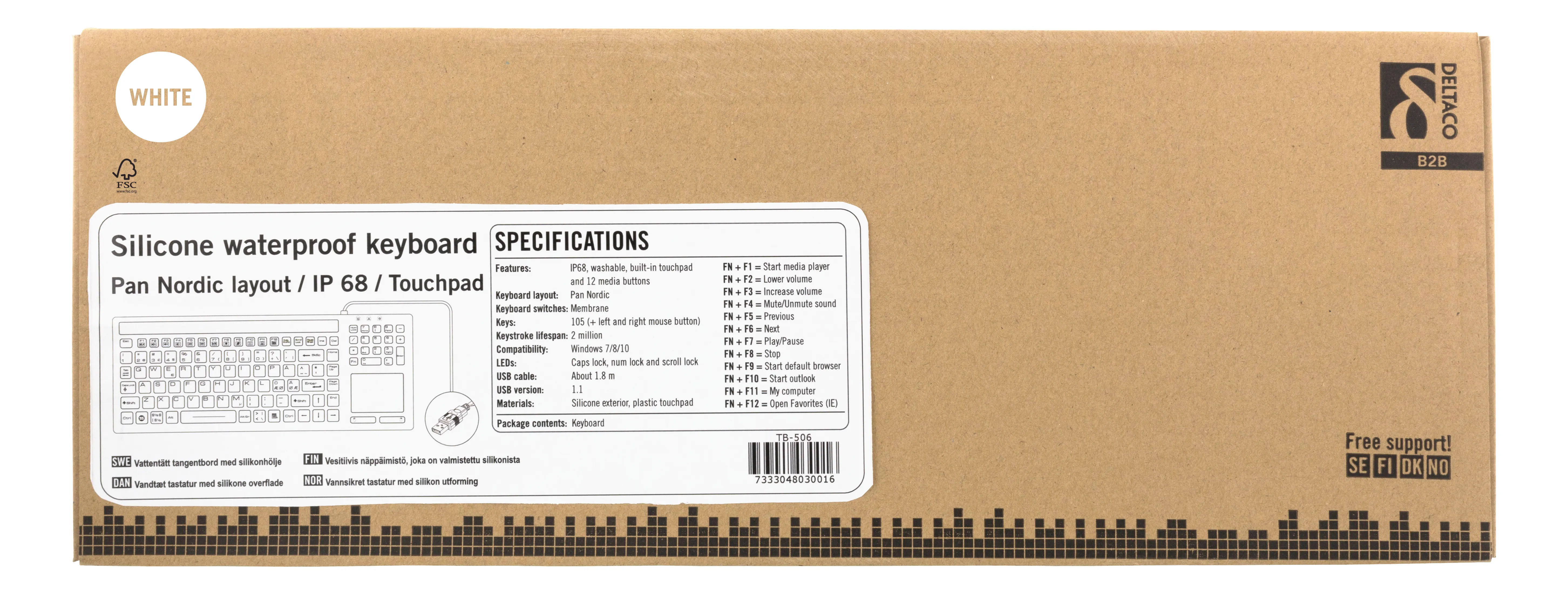 Deltaco TB-506 IP68 Silicone -näppäimistö, musta