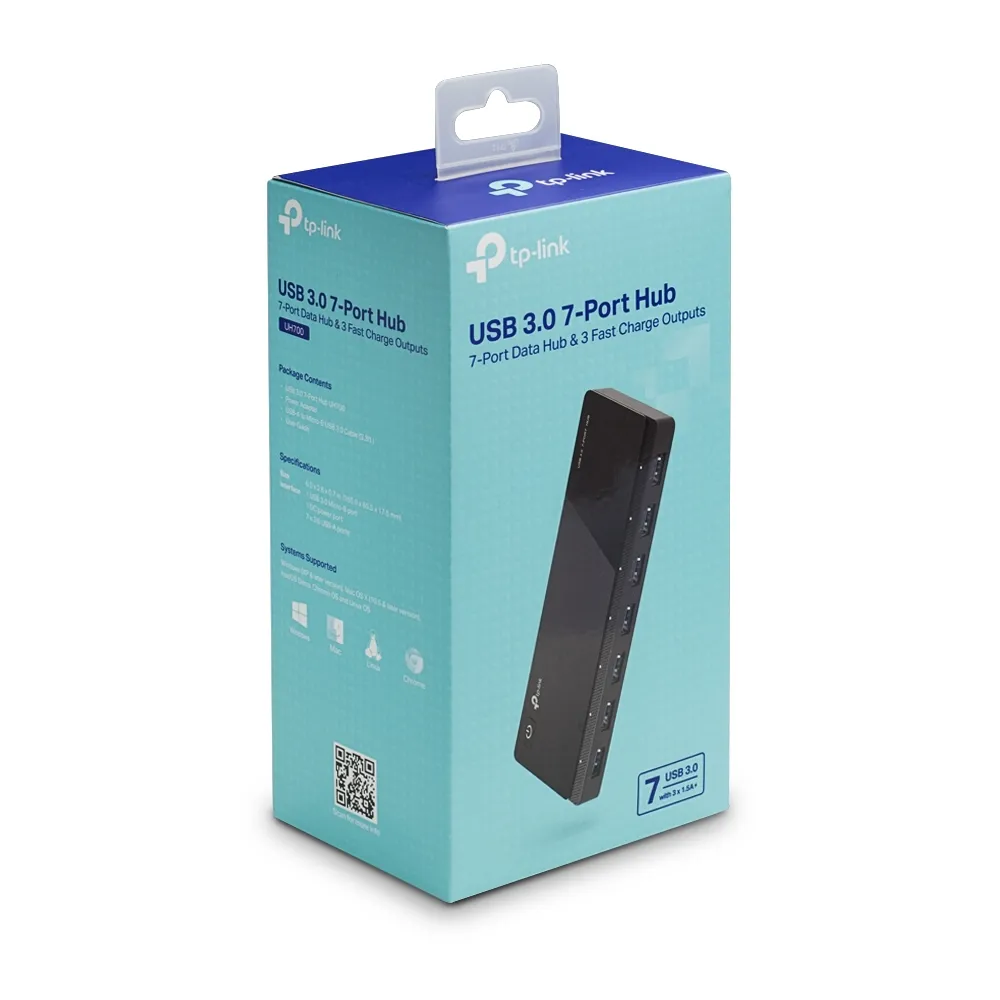 TP-Link UH700- USB 3.0 hubb med 7-portar, n&auml;tadapter medf&ouml;ljer, svar