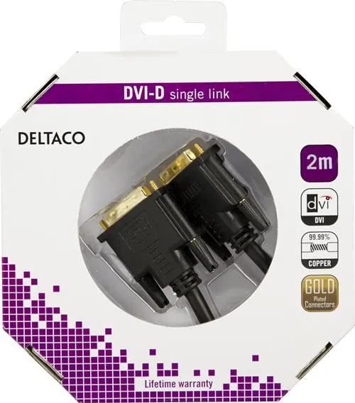 Deltaco DVI-D - DVI-D - cable, Single, 2 m, Black