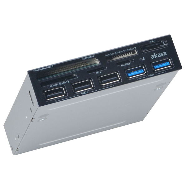 Akasa USB 3.0 minneskortl&auml;sare, intern, 3,5&quot;, eSATA, 5xUSB, svart