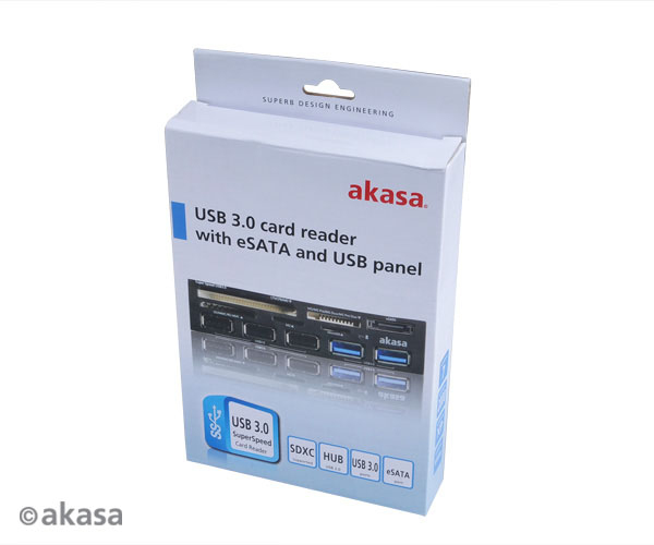 Akasa USB 3.0 minneskortl&auml;sare, intern, 3,5&quot;, eSATA, 5xUSB, svart