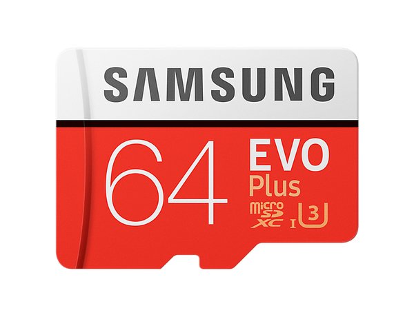 Samsung 64 GB EVO Plus, Class 10 MicroSDXC-kort + SD adapter