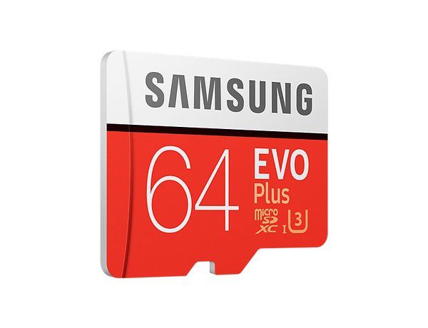 Samsung 64 GB EVO Plus, Class 10 MicroSDXC-kort + SD adapter
