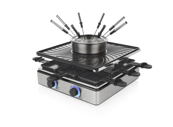 Princess 162670 Raclette och fondue, 31 x 31 cm, 1800 W, 1,3 L, 8 personer, St&aring;l/Svart