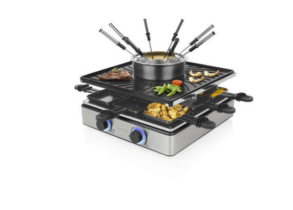 Princess 162670 Raclette och fondue, 31 x 31 cm, 1800 W, 1,3 L, 8 personer, St&aring;l/Svart