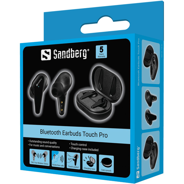 Sandberg Bluetooth Earbuds Touch Pro -langattomat nappikuulokkeet, Musta