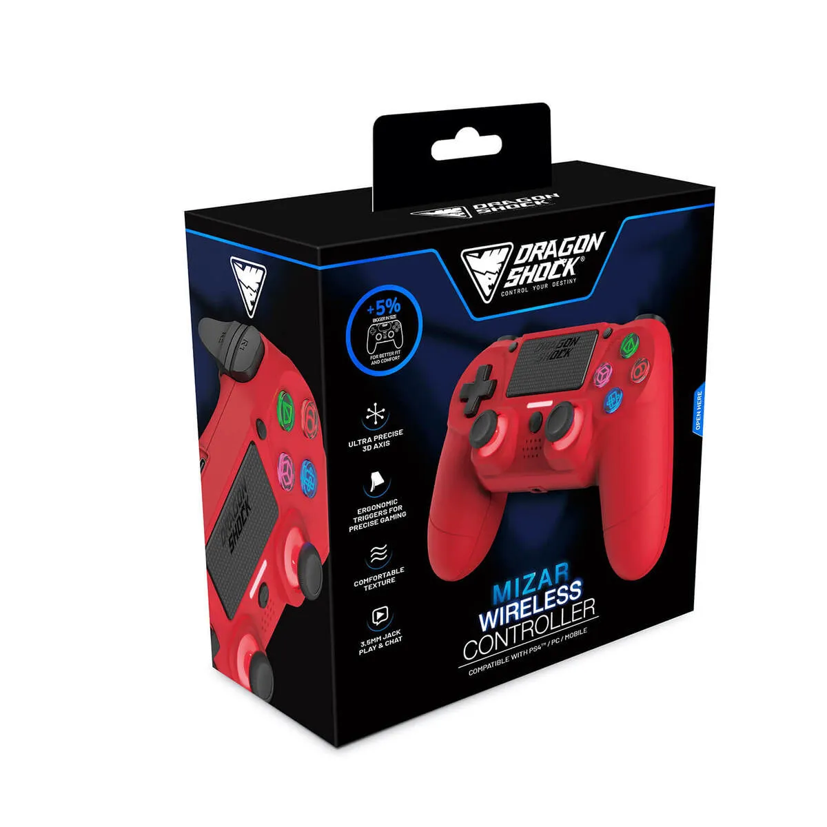 Dragonshock Mizar Bluetooth - wireless game controller, red, PS4