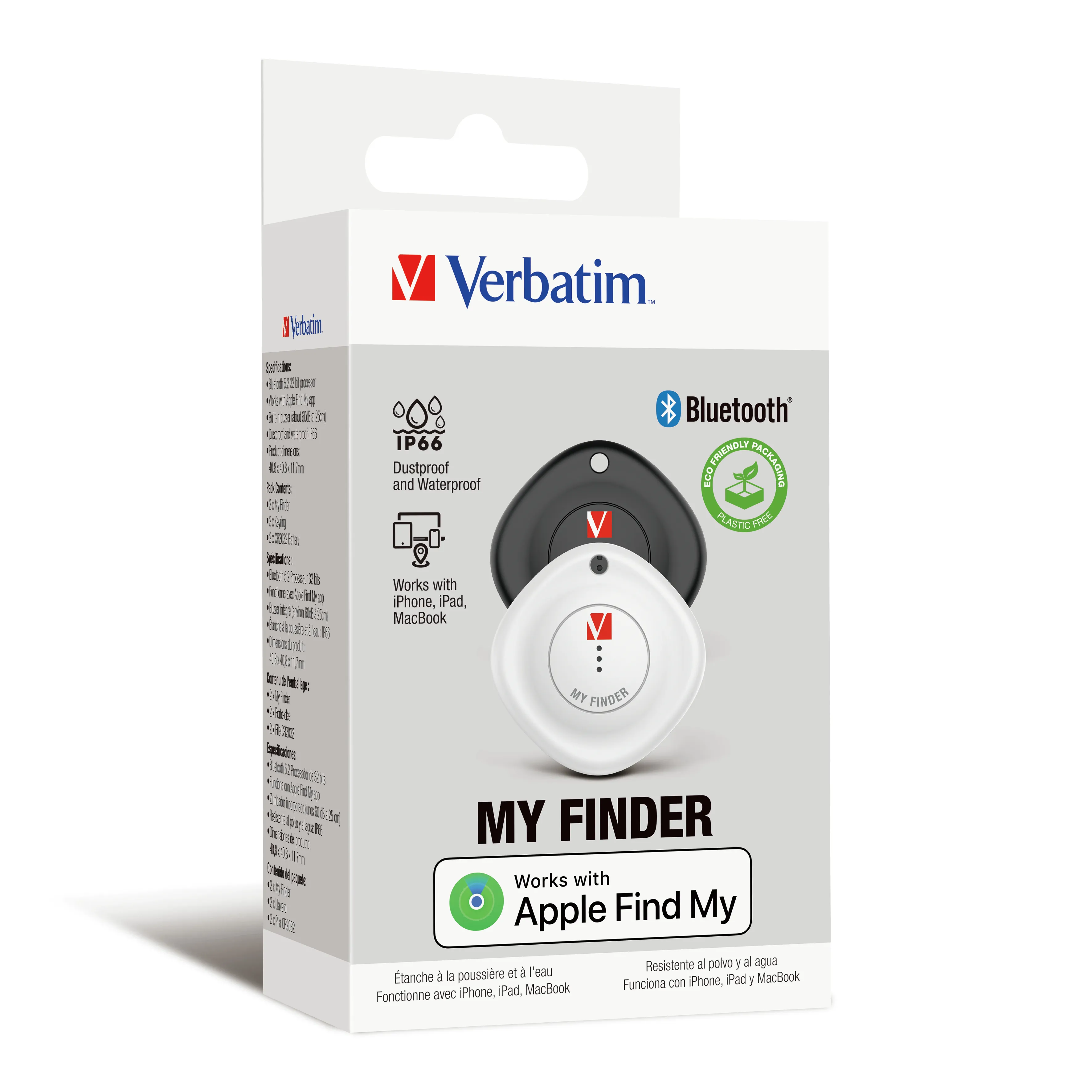 Verbatim My Finder, Bluetooth - tracker, Svart + Vit, 2 st