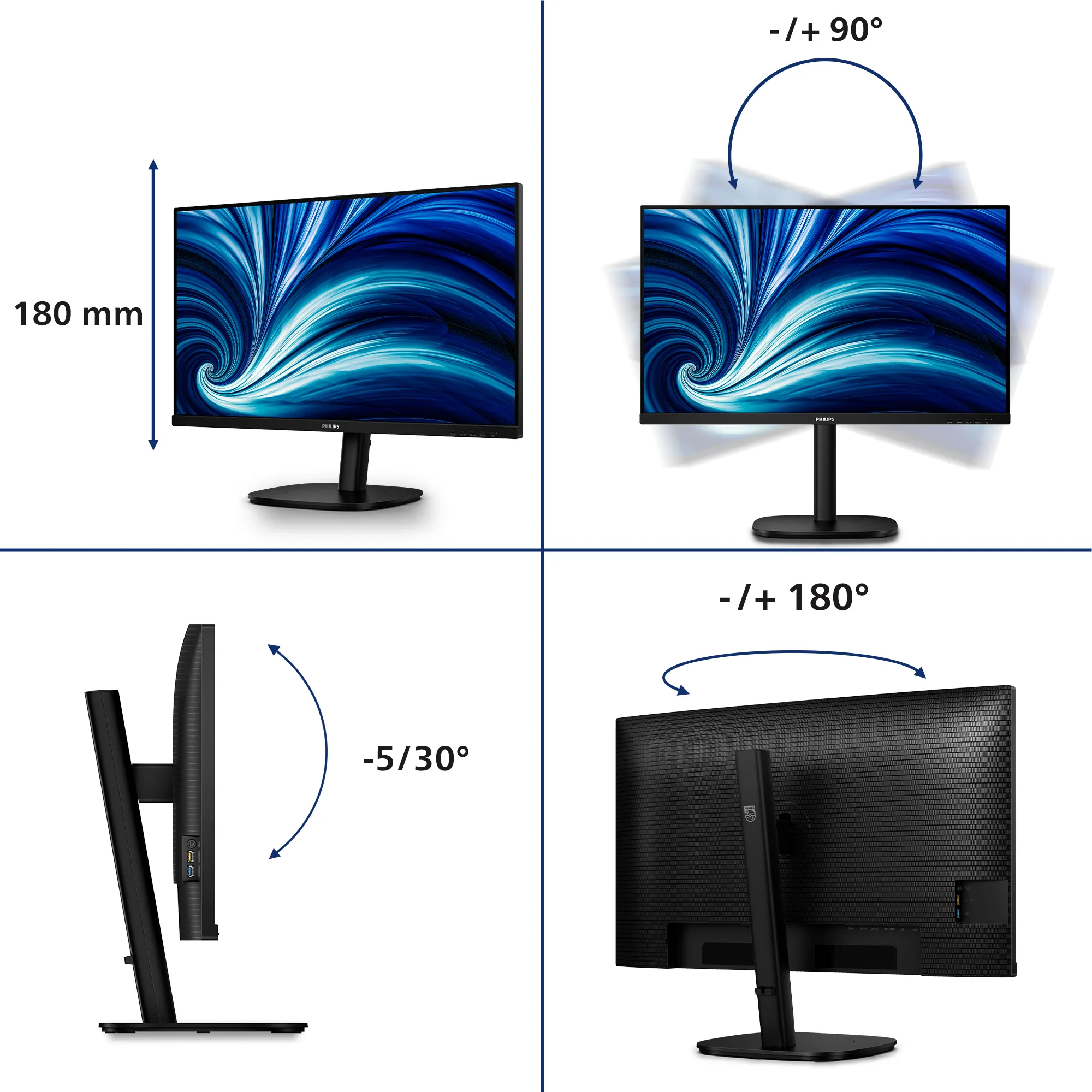 Philips 32B2U3601/00 31.5" QHD, IPS Monitor with USB-C hub, 100Hz