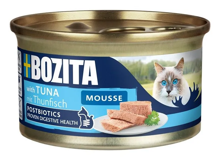 Bozita Mousse Tuna, V&aring;tfoder f&ouml;r katt, Adult, Spannm&aring;lsfritt, 85 g