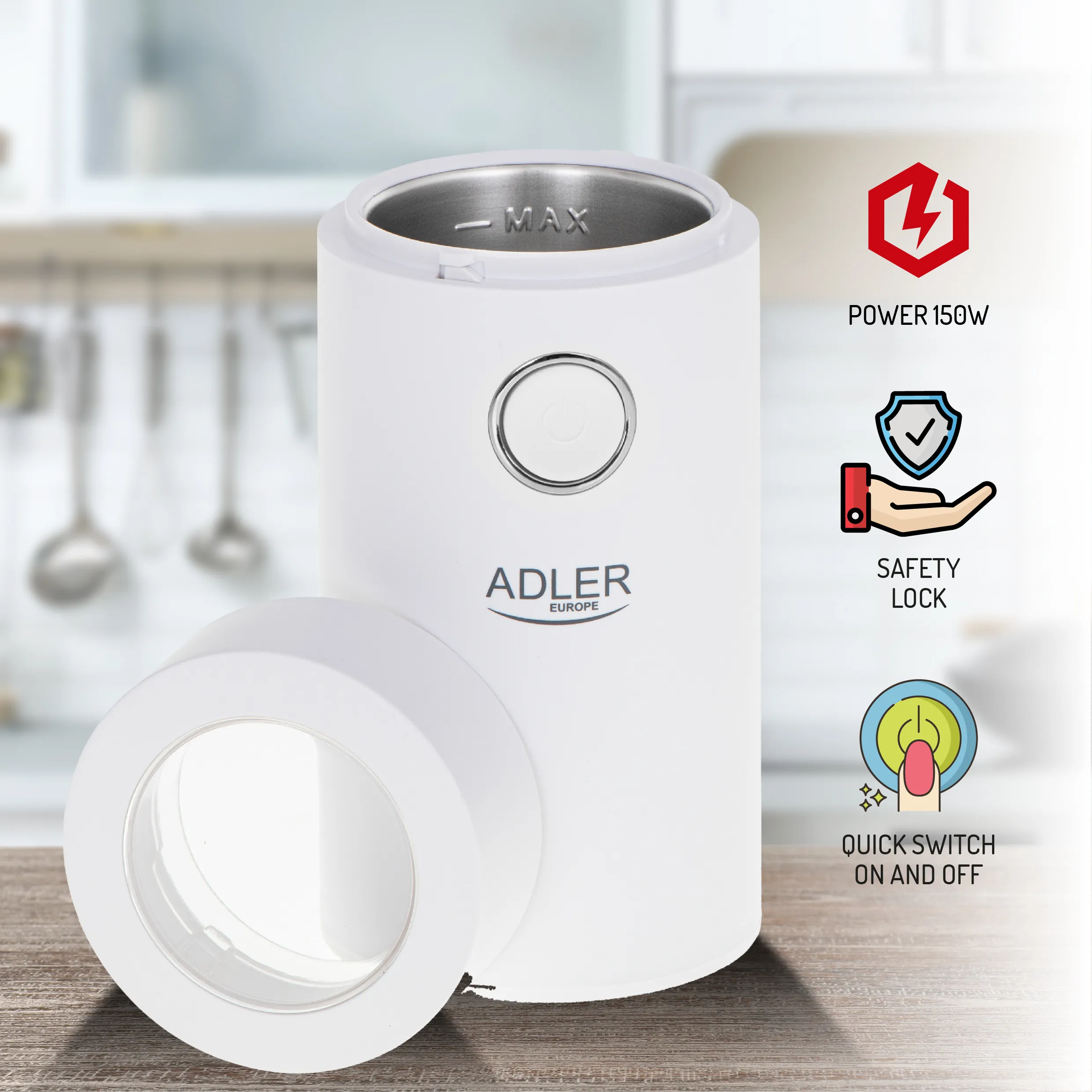 Adler AD 4446ws Coffee Grinder 75g, White