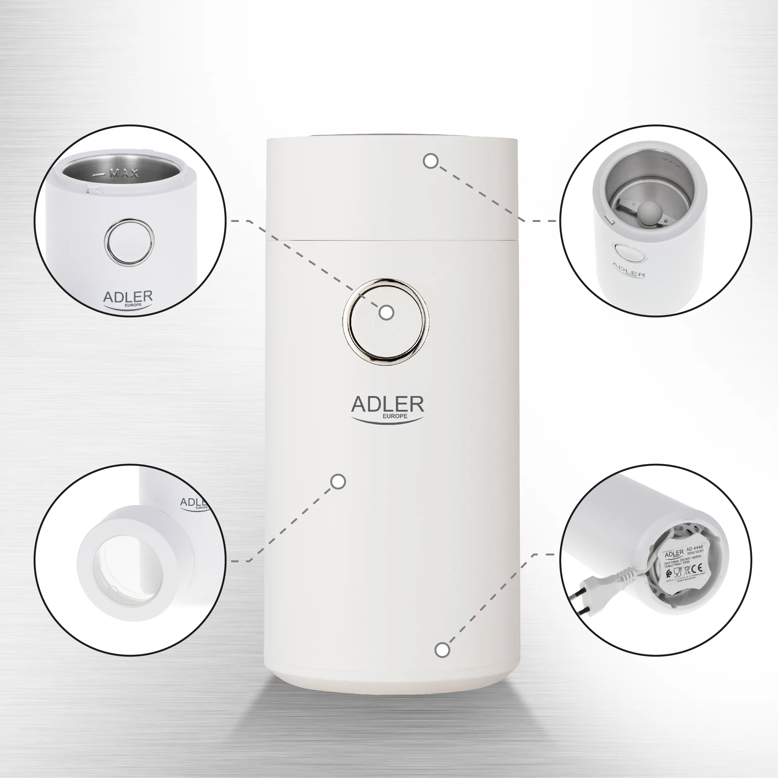 Adler AD 4446ws Coffee Grinder 75g, White