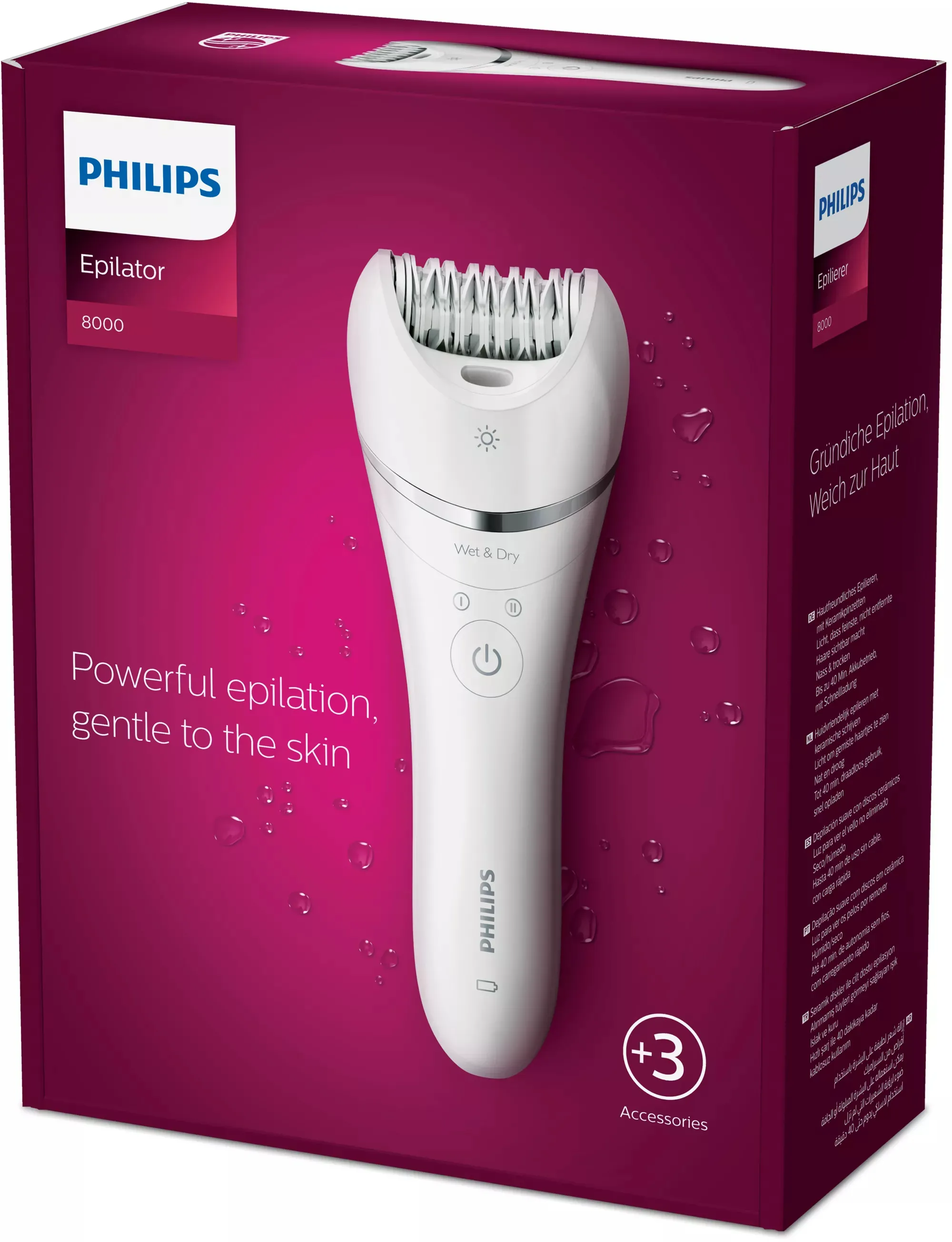 Philips Series 8000 BRE700/00 Wet &amp; Dry - epilator, silver, vit