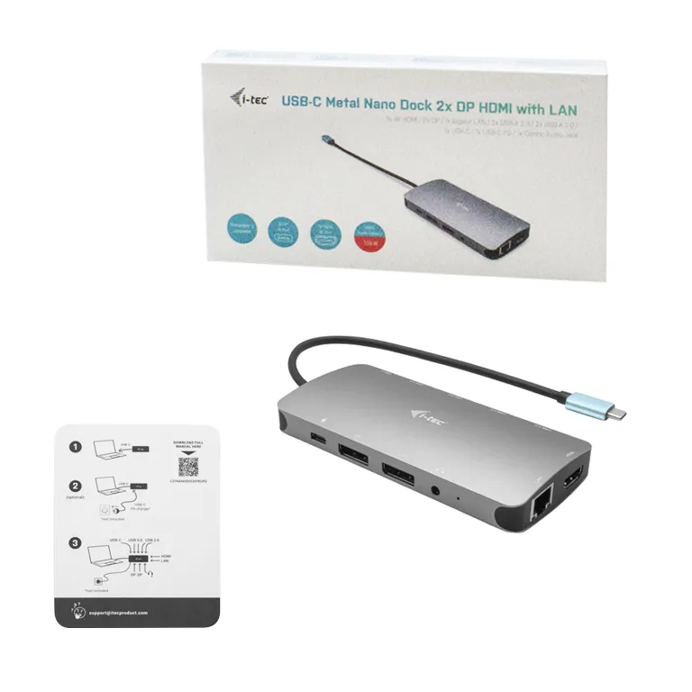 I-Tec USB-C 2xDP 1xHDMI 4xUSB-A 1xUSB-C + PD 100W GLAN - travel dock