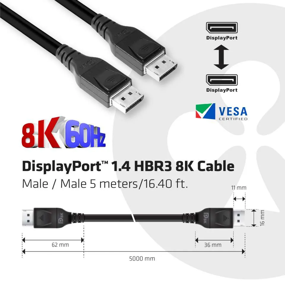 Club 3D DisplayPort 1.4 - cable, Black, 5m