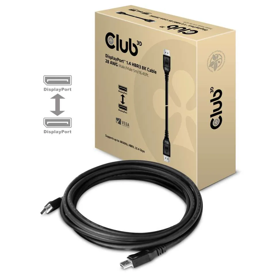 Club 3D DisplayPort 1.4 - cable, Black, 5m