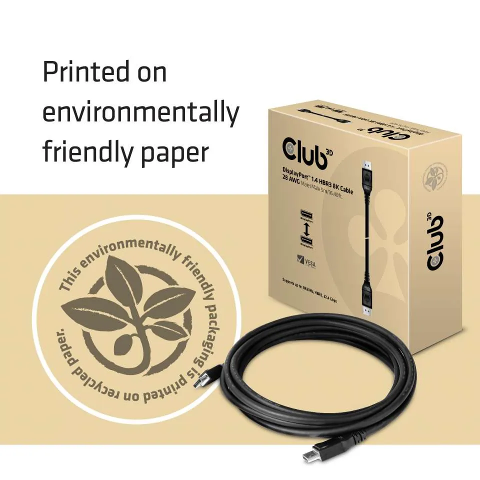 Club 3D DisplayPort 1.4 - cable, Black, 5m