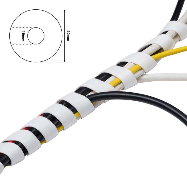 D-Line CTW2.5W - Spiral Cable Tidy, 2.5 metres, 40 millimetres, White