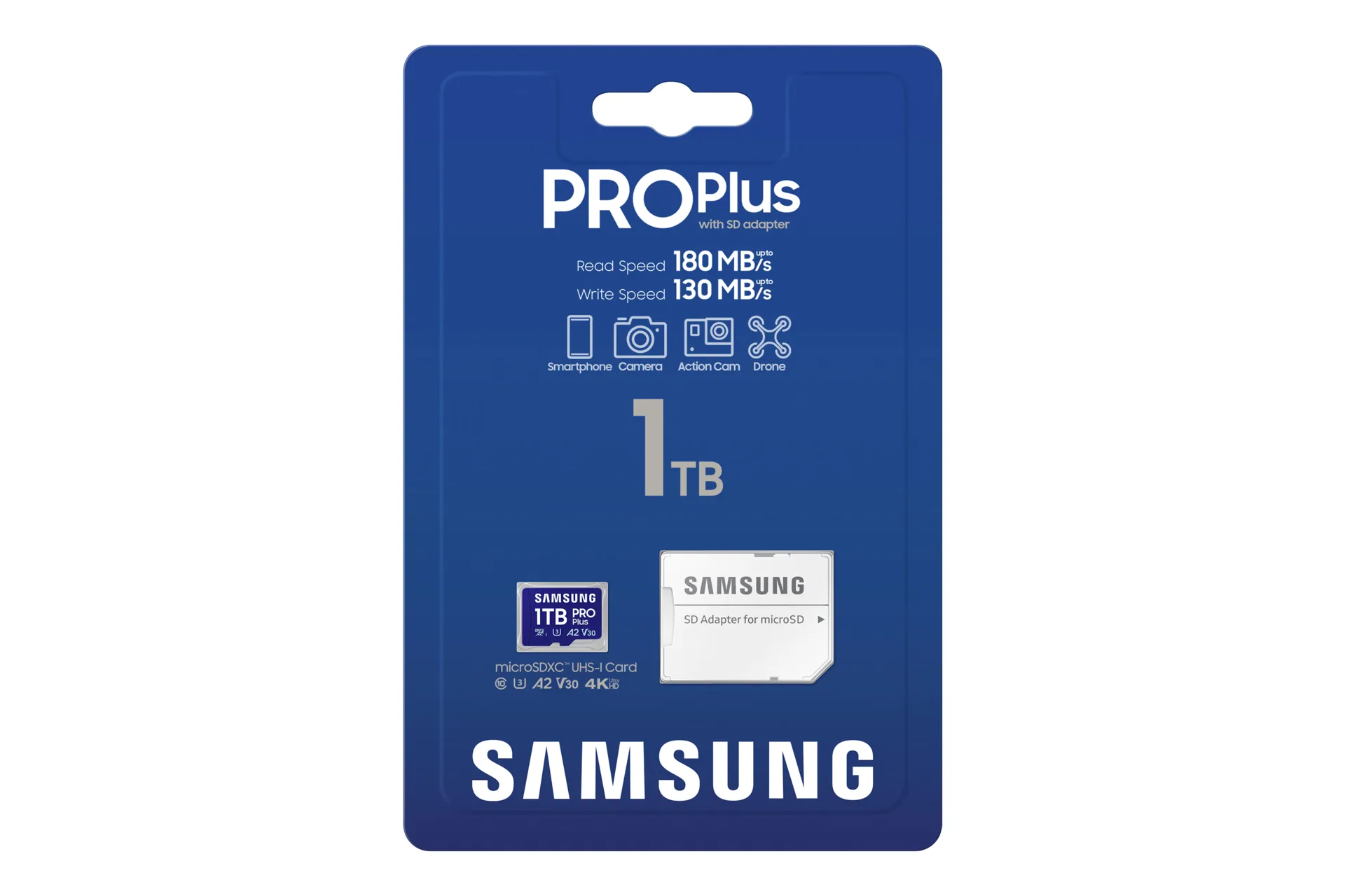 Samsung PRO Plus 1 TB MicroSDXC UHS-I U3 V30 A2 kort + SD-adapter, bl&aring;