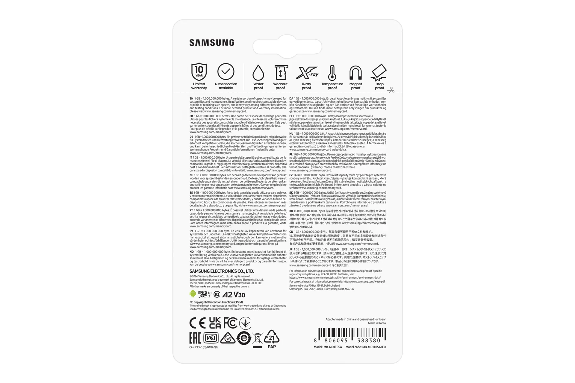 Samsung PRO Plus 1 TB MicroSDXC UHS-I U3 V30 A2 kort + SD-adapter, bl&aring;
