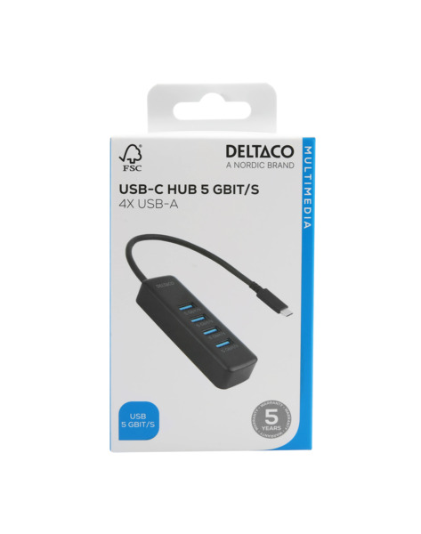 Deltaco 5 Gbps, 4x USB-A - USB-C hub