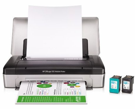 HP Officejet 100 Mobile Printer 22ppm black 18ppm color (draft) Bluetooth 2 50 sheet input tray LiIon battery included
