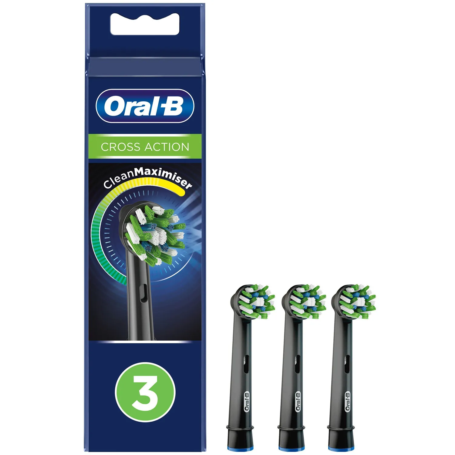 Oral-B Cross Action - borsthuvuden, svart, 3-pack