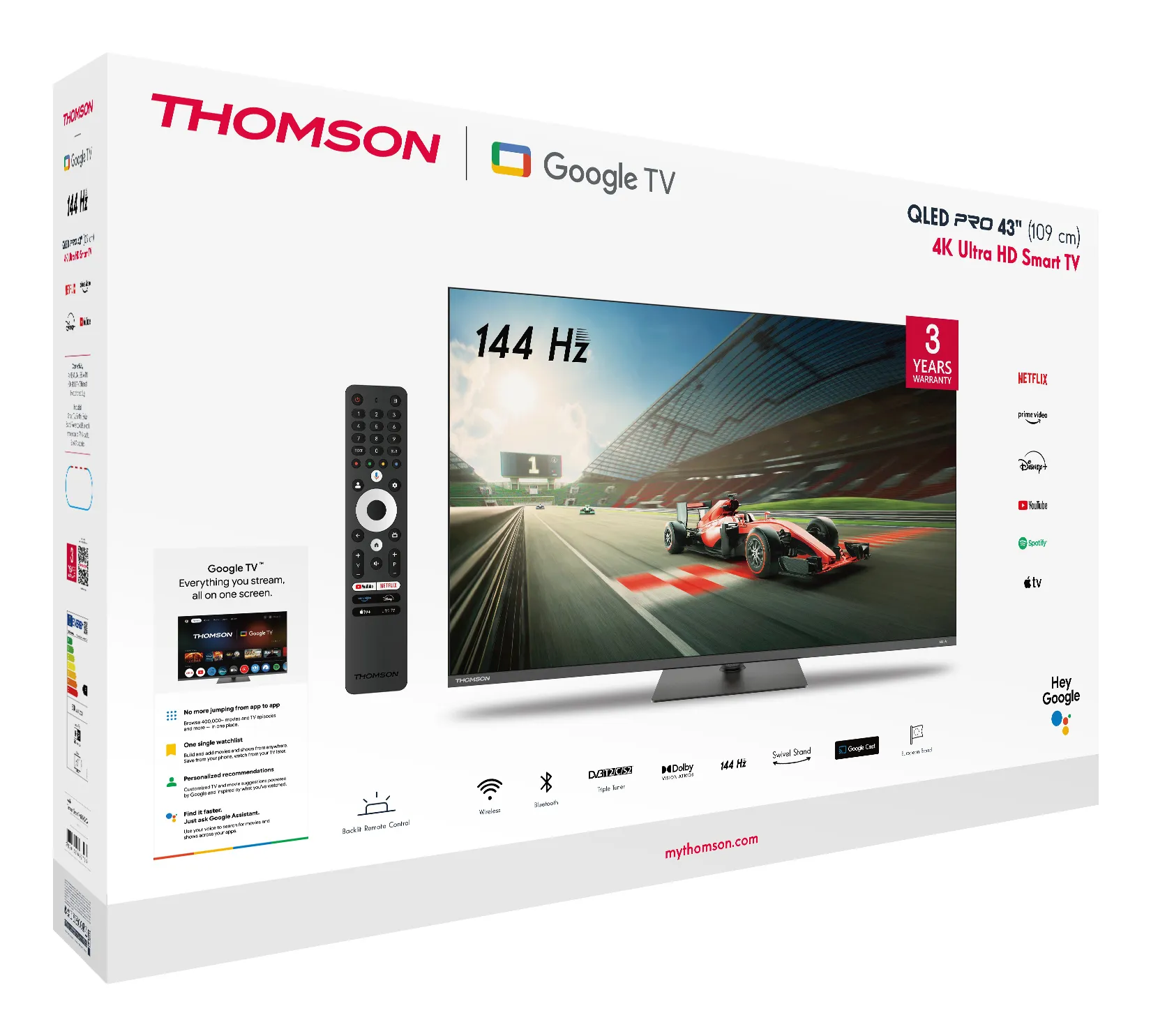 Thomson QLED Pro 43" 4K Google TV, 144 Hz, HDR10, Dolby Vision, harmaa Thomson QLED Pro 43" 4K Google TV, 144 Hz, HDR10, Dolby Vision, harmaa