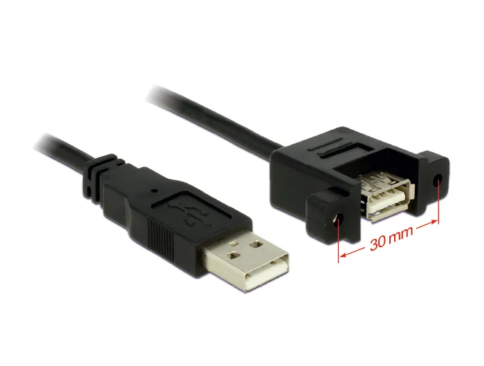 DeLOCK USB 2.0 kaapeli paneeliasennukseen, USB typ A ur - na, 1m,musta