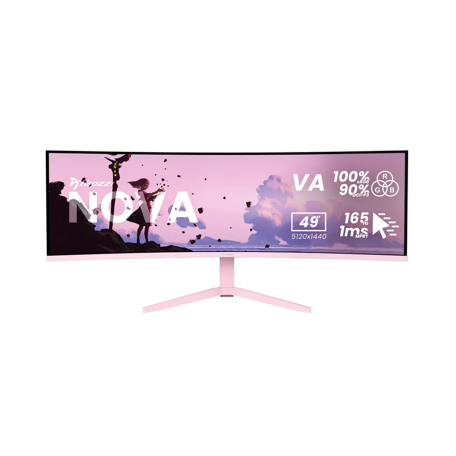 AROZZI Nova 49" DQHD, VA -kaareva pelin&auml;ytt&ouml;, 165 Hz, HDR10, USB-hubi