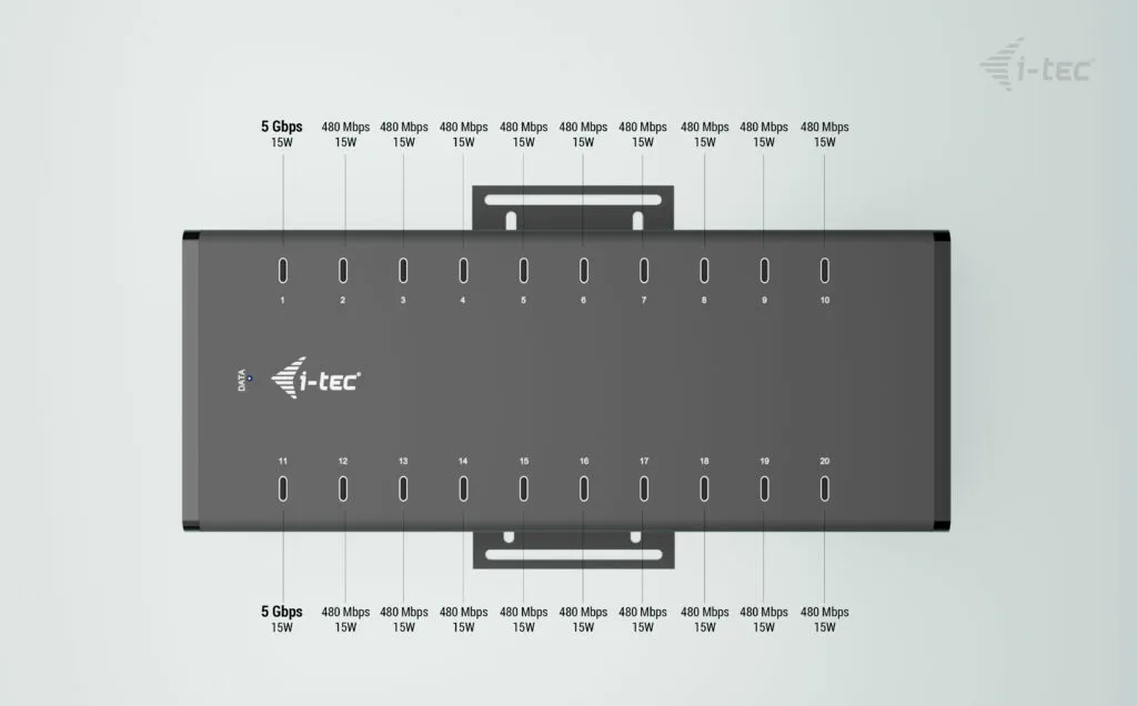 I-Tec 20xUSB-C 15W active w/360W power supply - charging hub