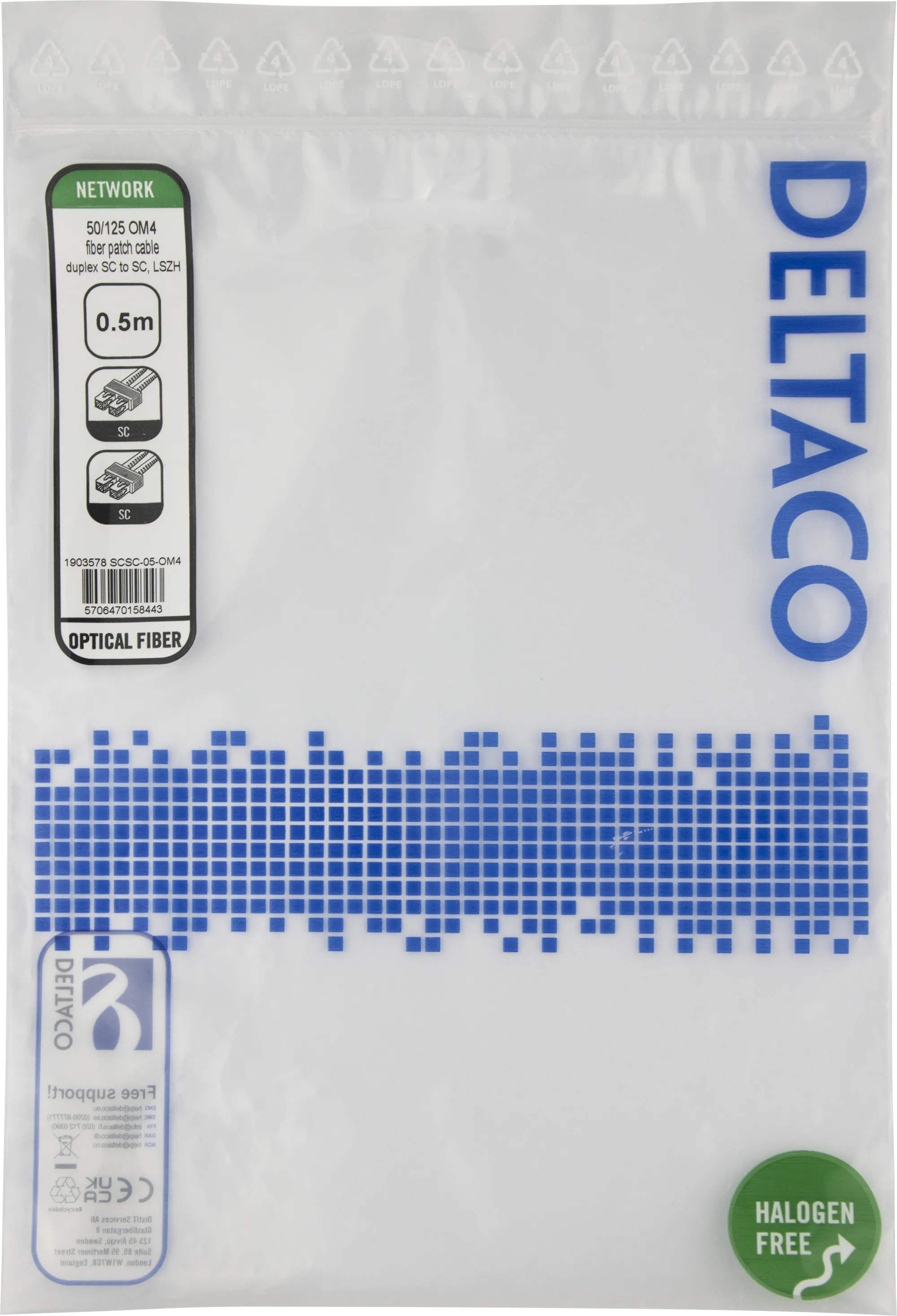 Deltaco OM4 LSZH SC-SC 0.5m Fiber Optic Cable, Pink