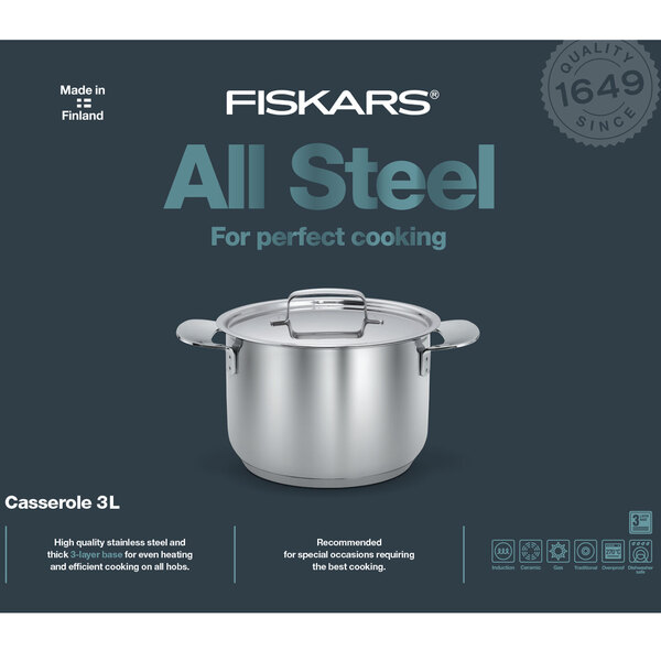 Fiskars All Steel -kattila kannella, 18cm/3l