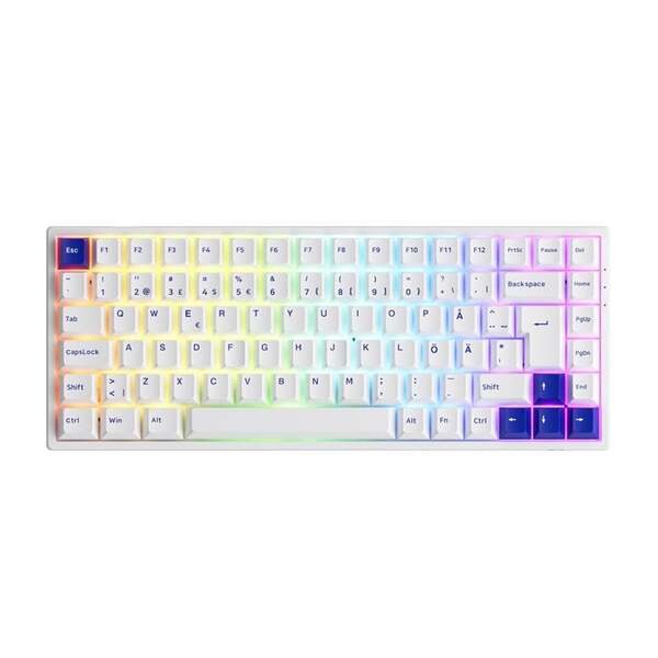 Akko 3084B 75%, CS Jelly Blue, vit/bl&aring; - tr&aring;dl&ouml;st mekaniskt tangentbord
